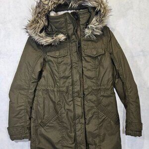 Abercrombie & Fitch Coat Womens S Sherpa Green Jacket Fur‎ Vtg Y2K Military Army